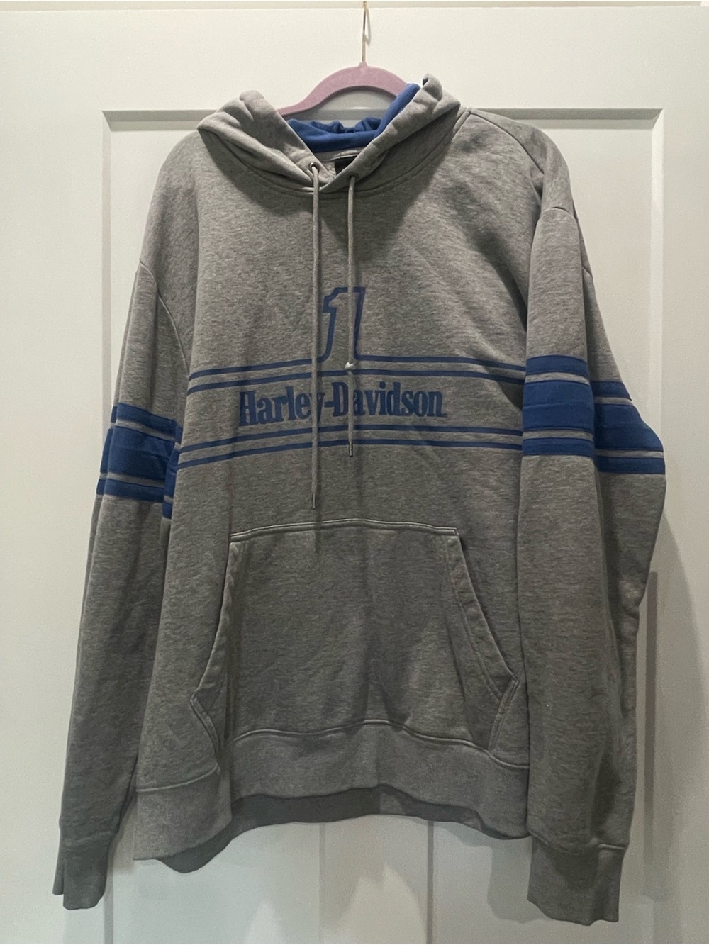 Harley-Davidson Gray Hoodie with Blue Stripe Logo